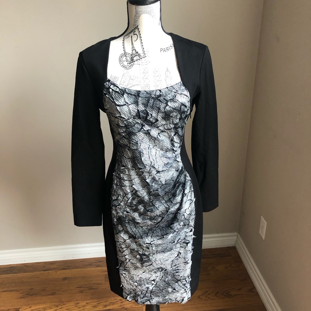 Cartise Black silver snake print stretch dress